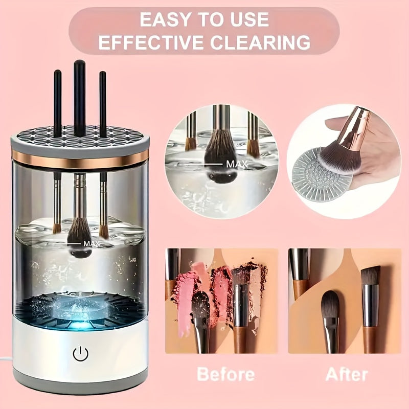 Automatic electric makeup brush cleaner with cleaning mat, compatible with all sizes, convenient and portable, ideal gift for women.