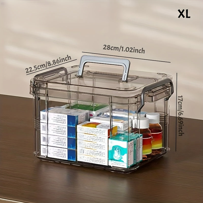 Boîte de rangement multifonctionnelle en plastique avec fermeture à clip, étanche et empilable, idéale pour médicaments, accessoires et organisation domestique.