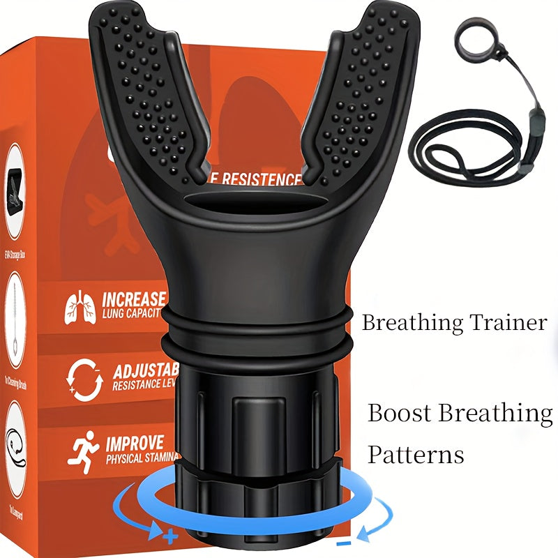 Adjustable breathing trainer with resistance levels, portable device to improve lung capacity, ideal for lung health, asthma and COPD.