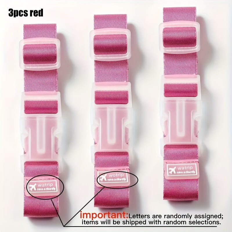 Lot de 3 sangles bagages réglables, résistantes, couleurs vives, sécurisent valises et sacs, accessoires de voyage pratiques et durables.