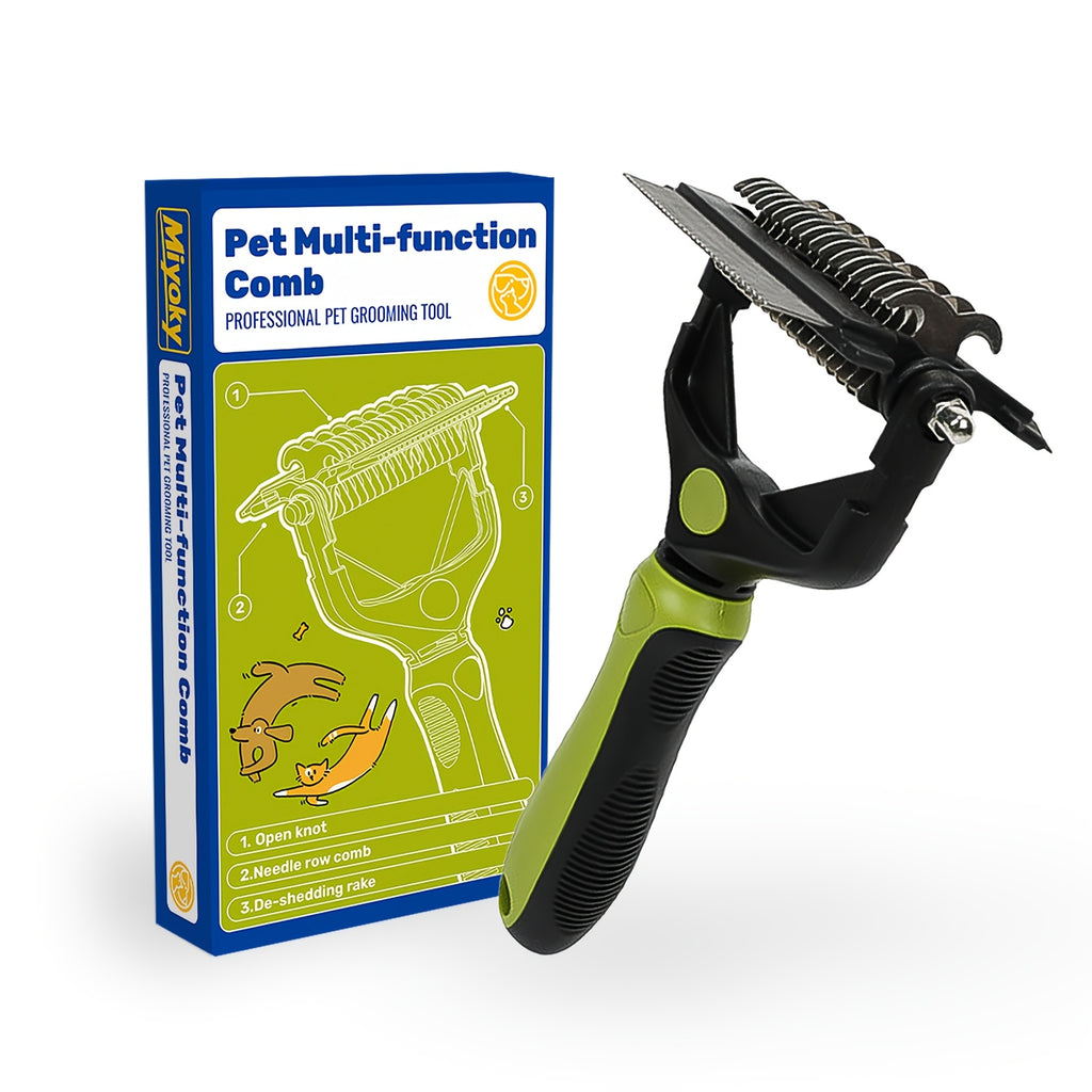 Outil de toilettage 3-en-1 pour animaux. Râteau sous-poil, brosse slicker, peigne démêlant pour poils longs et courts, idéal pour chiens et chats.