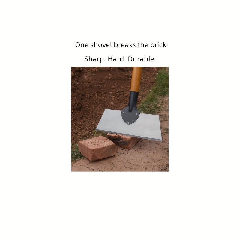 Multifunctional steel garden shovel, robust flat blade with integrated rake, ideal for weeding, lawn edging, digging and ice removal.