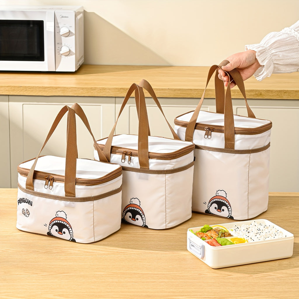 Sac déjeuner portable Qifeng, grand volume, isolant, motifs cartoon, tissu Oxford renforcé, aluminium intérieur, réutilisable pour école et pique-nique.