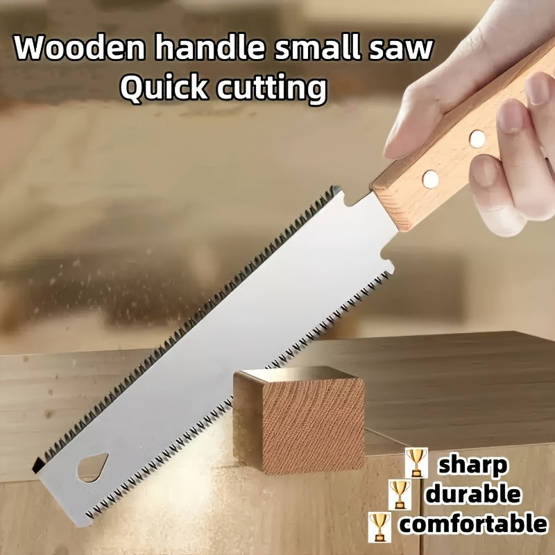 Scie manuelle SK5 à double tranchant, dents fines précises et manche bois, parfaite pour coupes nettes en menuiserie et élagage.