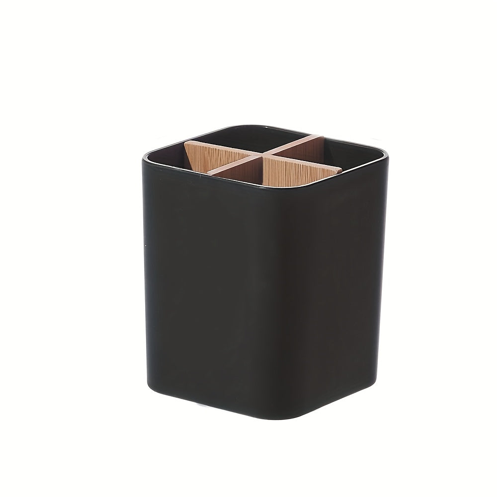 Imitation bamboo desk organizer, 3/4 compartments, for pens, jewelry and small items, ideal for office, bathroom or bedroom.