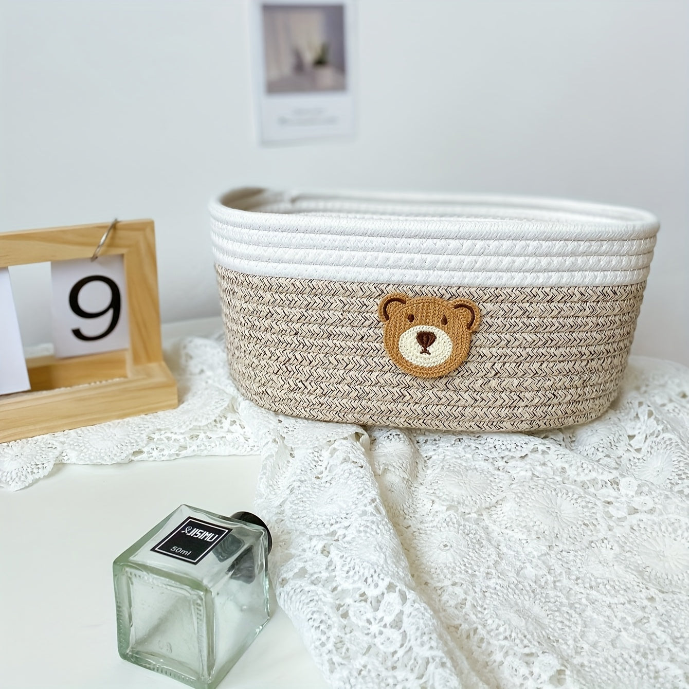 Hand-woven cartoon-style storage basket, ideal for toys, pet accessories, office supplies, keys, cosmetics or jewelry.