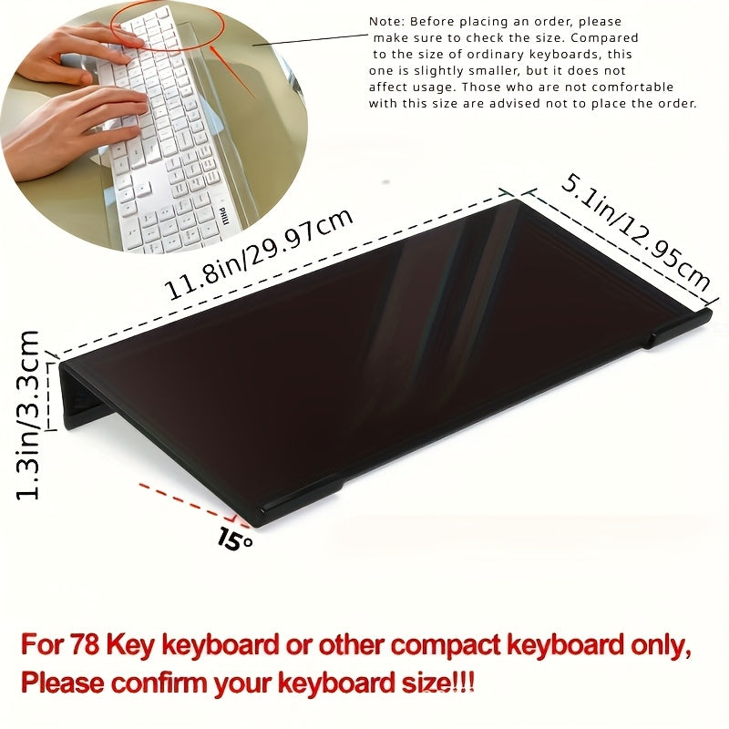 Acrylic keyboard stand, compact and durable, raises keyboard and mini PC, modern design and space saving, ideal for contemporary offices.