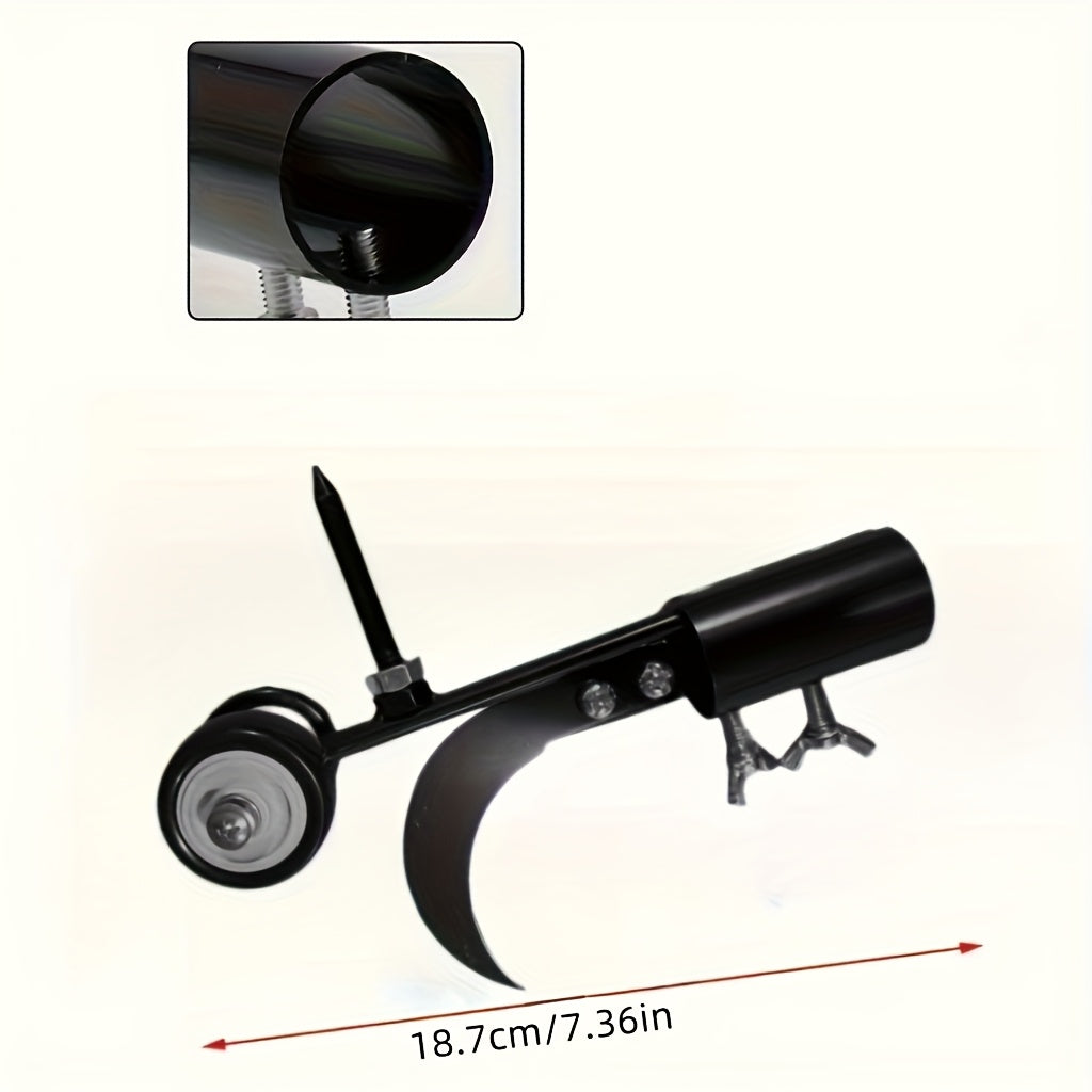 Rouleau désherbeur métallique robuste avec manche ajustable et roue rotative, idéal pour fissures, escaliers et entretien précis des pelouses.