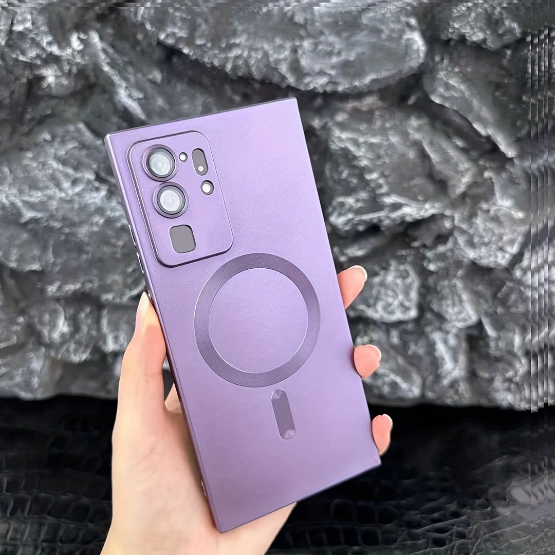 Transparent plated case compatible with wireless magnetic charging, shockproof, for Samsung Galaxy S20 to S23, offering protection and sleek style.