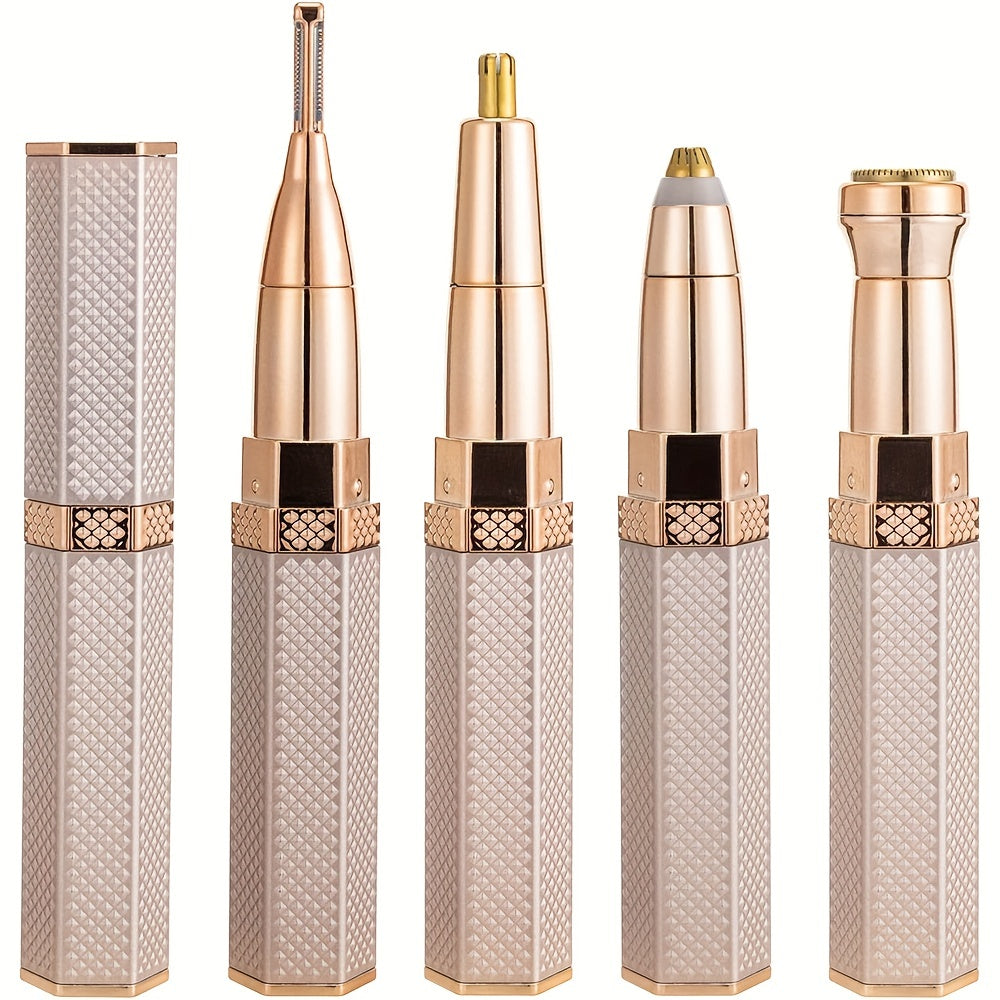 4-in-1 electric epilator for women, rechargeable, painless, for face, eyebrows, nose, bikini and body.