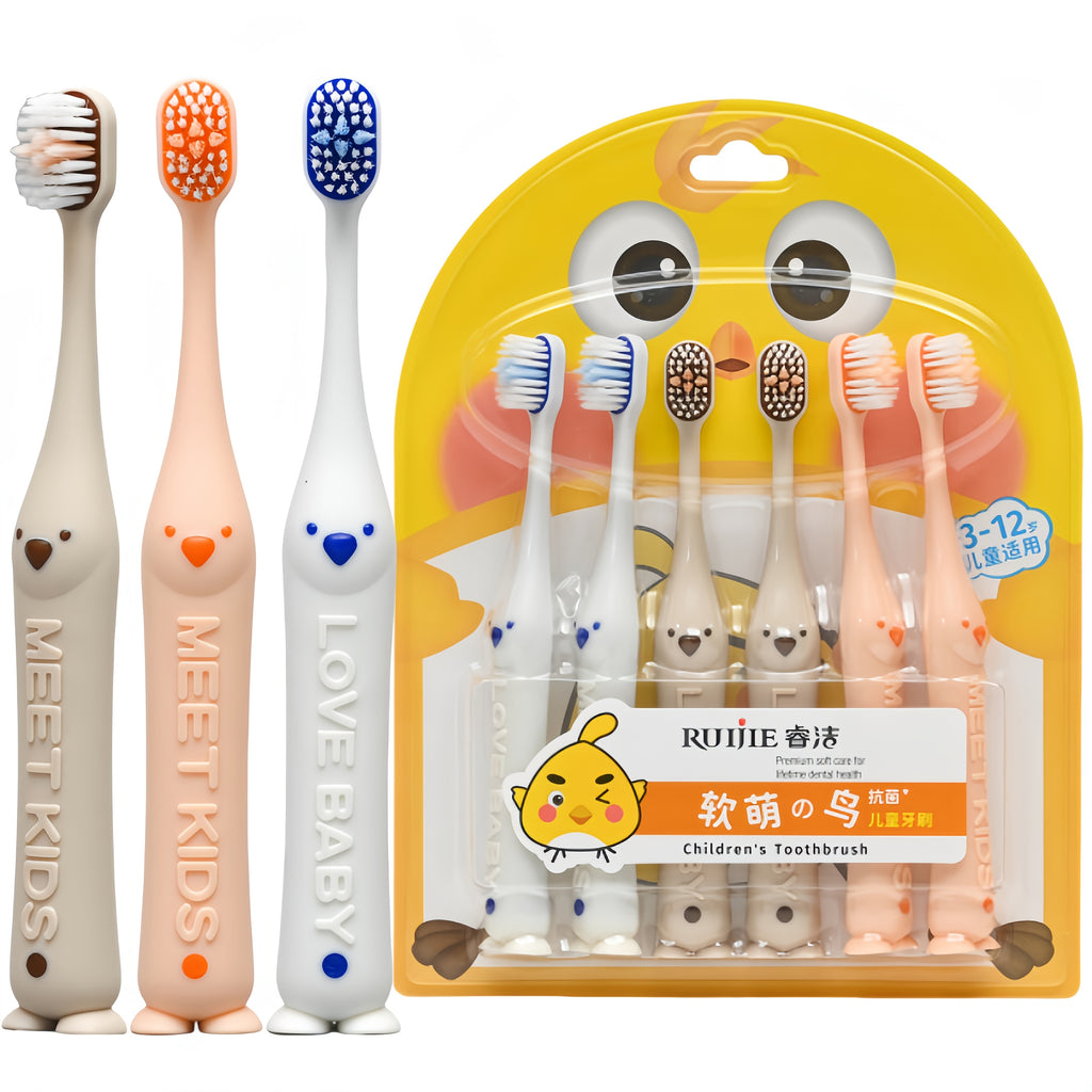 Set de 6 brosses à dents souples “S” – Poils en nylon, animaux mignons, couleurs variées, adaptées aux enfants 3-12 ans.