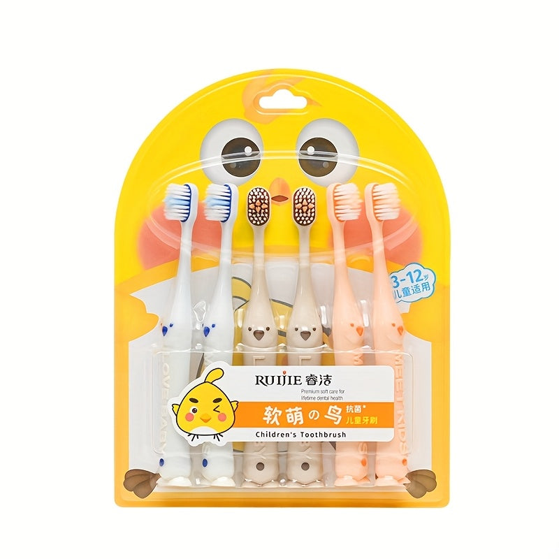 Set de 6 brosses à dents souples “S” – Poils en nylon, animaux mignons, couleurs variées, adaptées aux enfants 3-12 ans.