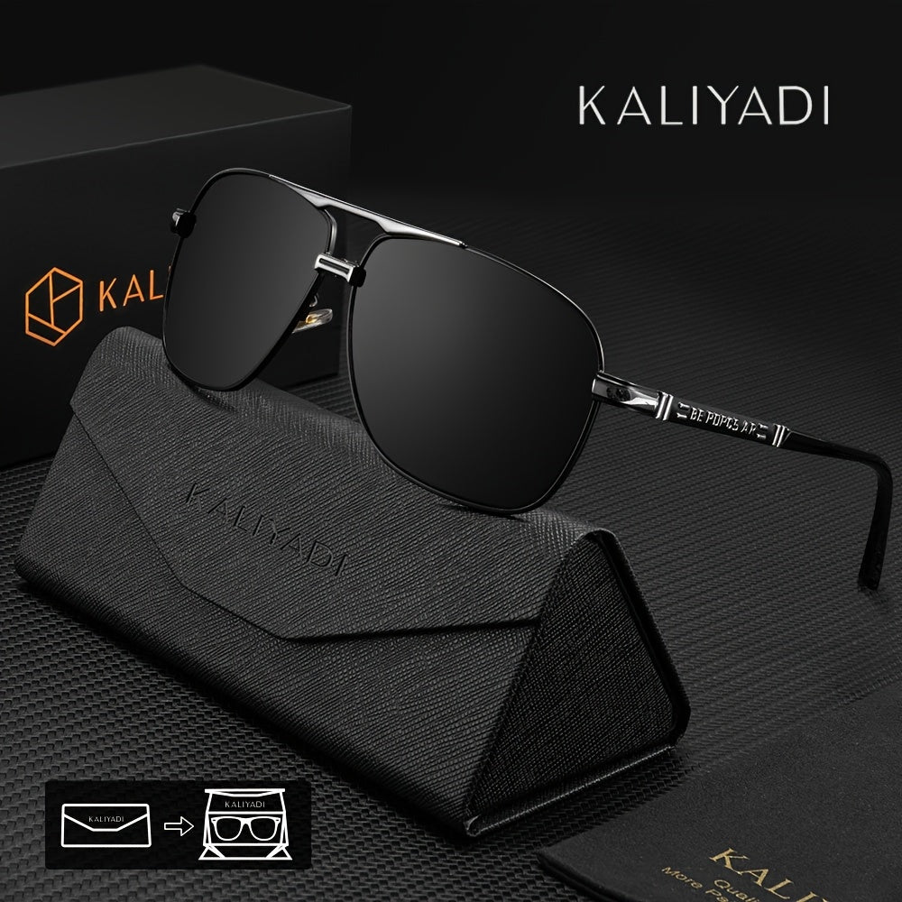 Lunettes de soleil polarisées KALIYADI pour hommes, style classique, avec étui et chiffon, cadeau idéal pour voyages et occasions spéciales.