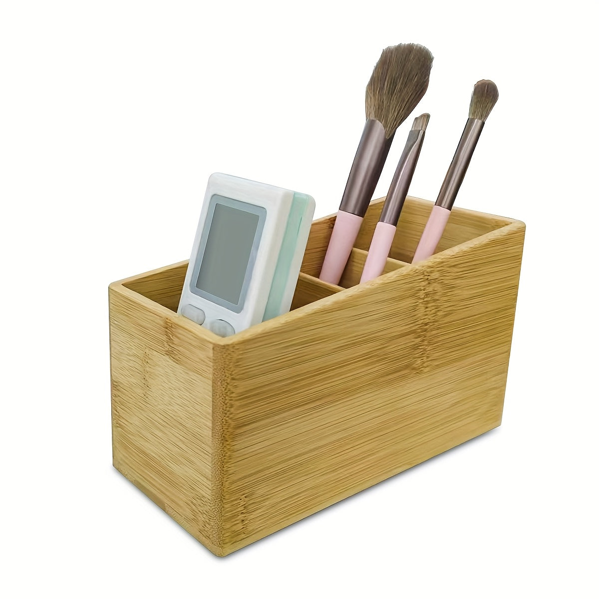 Boîte en bois à quatre compartiments, parfaite pour organiser télécommandes, pinceaux de maquillage et stylos dans le salon, la chambre ou le bureau.