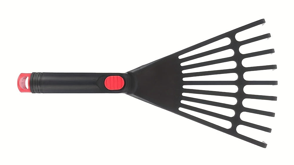 Râteau à feuilles en plastique robuste à 9 dents, tout-en-un pour feuilles, herbe et désherbage, construction durable, facile à nettoyer, idéal maison ou usage commercial.