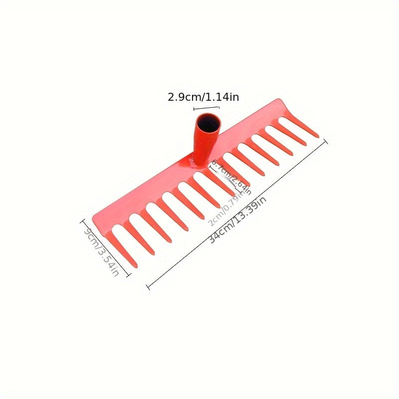 Râteau à feuilles et désherbage en métal robuste, dents durables, poignée ergonomique, efficace pour entretien de pelouse et jardin, construction solide.
