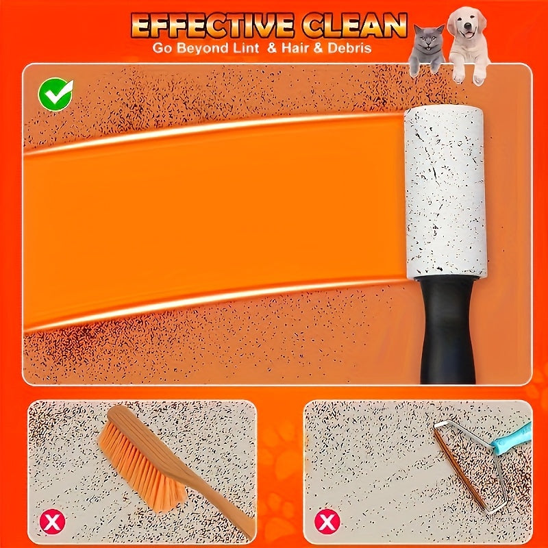 Rouleau adhésif ultra puissant, 50 feuilles, élimine efficacement peluches sur vêtements, tapis, canapés ; design compact, portable, indispensable ménage.