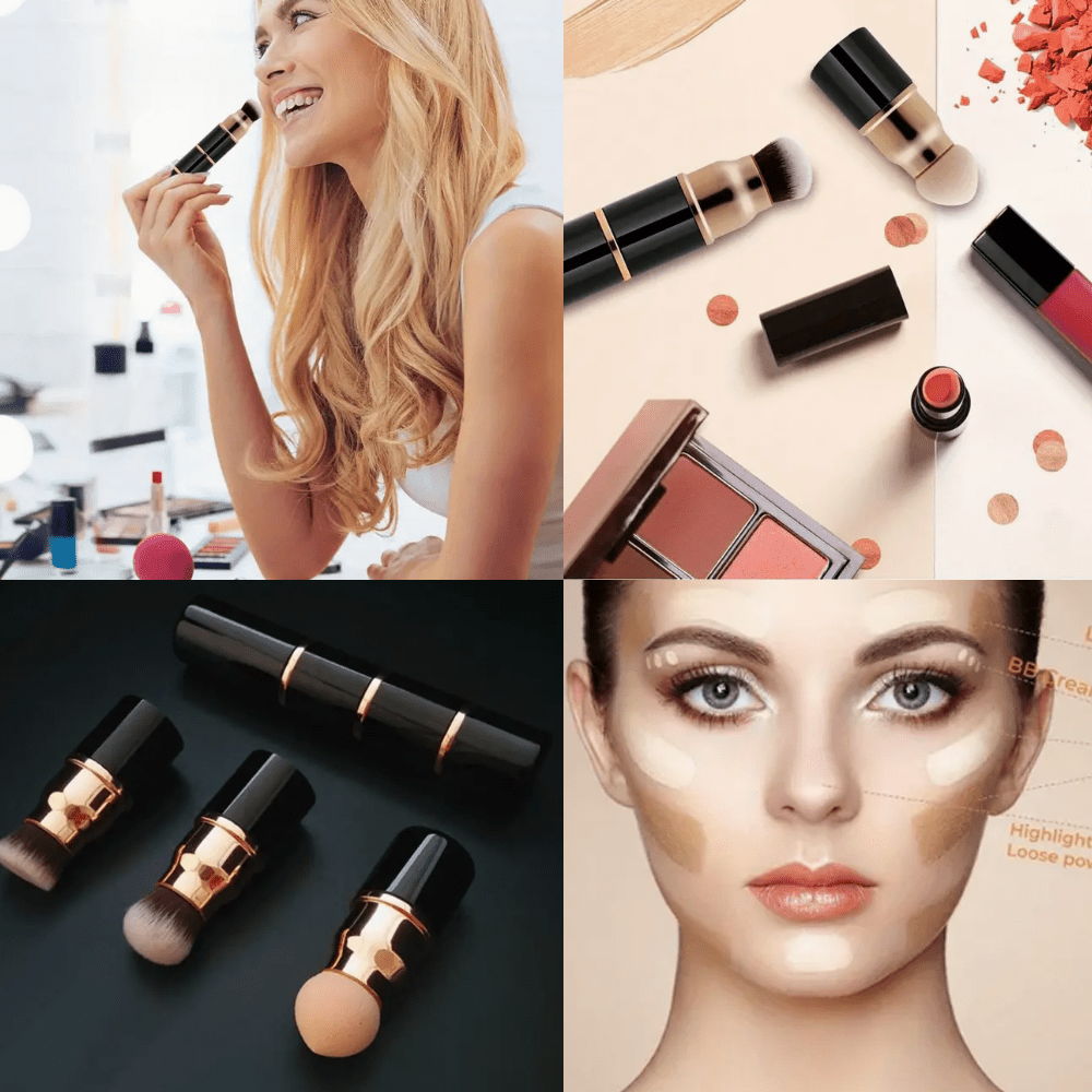 Set professionnel 3-en-1 de pinceaux maquillage, poils nylon, manches ABS, sans huile, adapté à tous types de peau, idéal voyage.