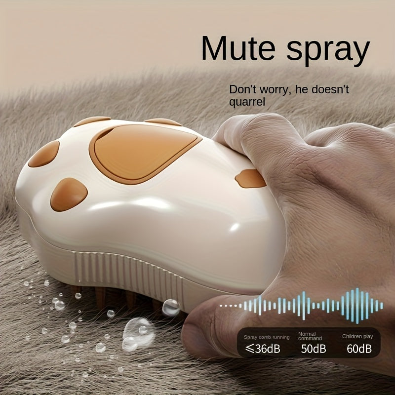 Brosse vapeur électrique 3-en-1 pour chats et chiens, motifs patte/citron, spray, massage, auto-nettoyage, retire poils morts et entretient griffes.