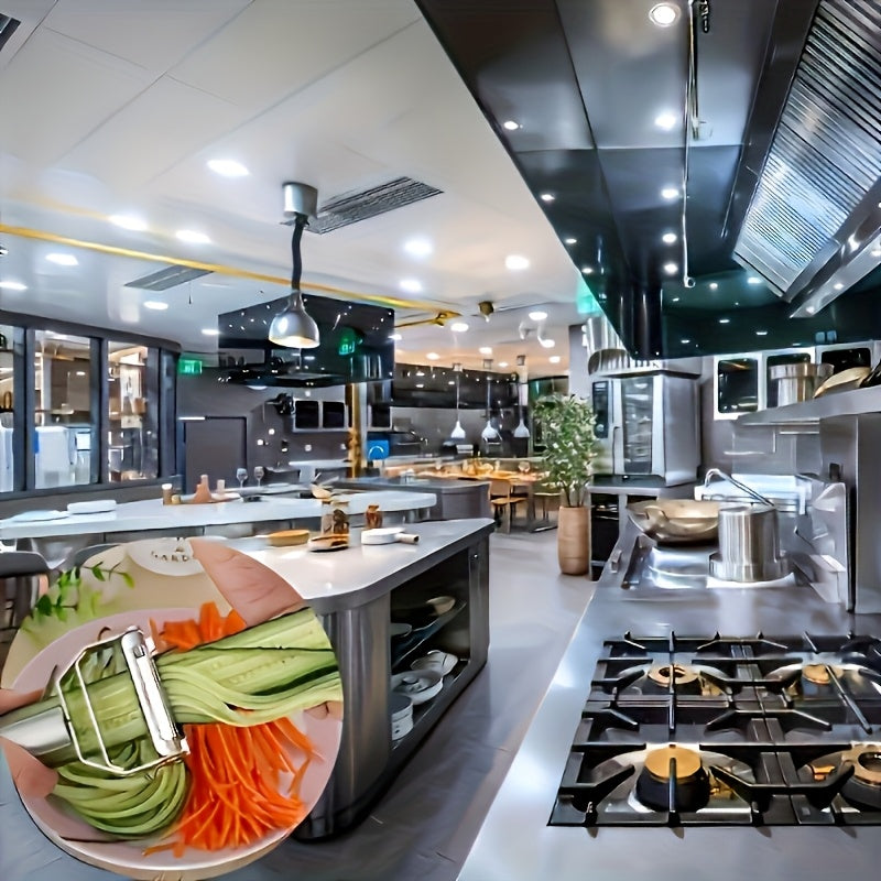 Éplucheur et trancheur inox multifonction, lame tranchante, pour pommes de terre, carottes, poignée ergonomique, préparation facile et efficace, design durable.