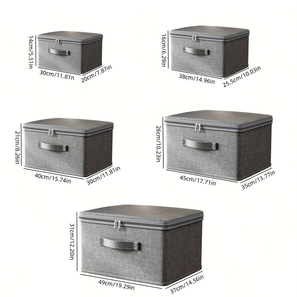 Boîte de rangement pliable grande capacité avec couvercle, organise vêtements et literie, idéale pour placard ou sous le lit.