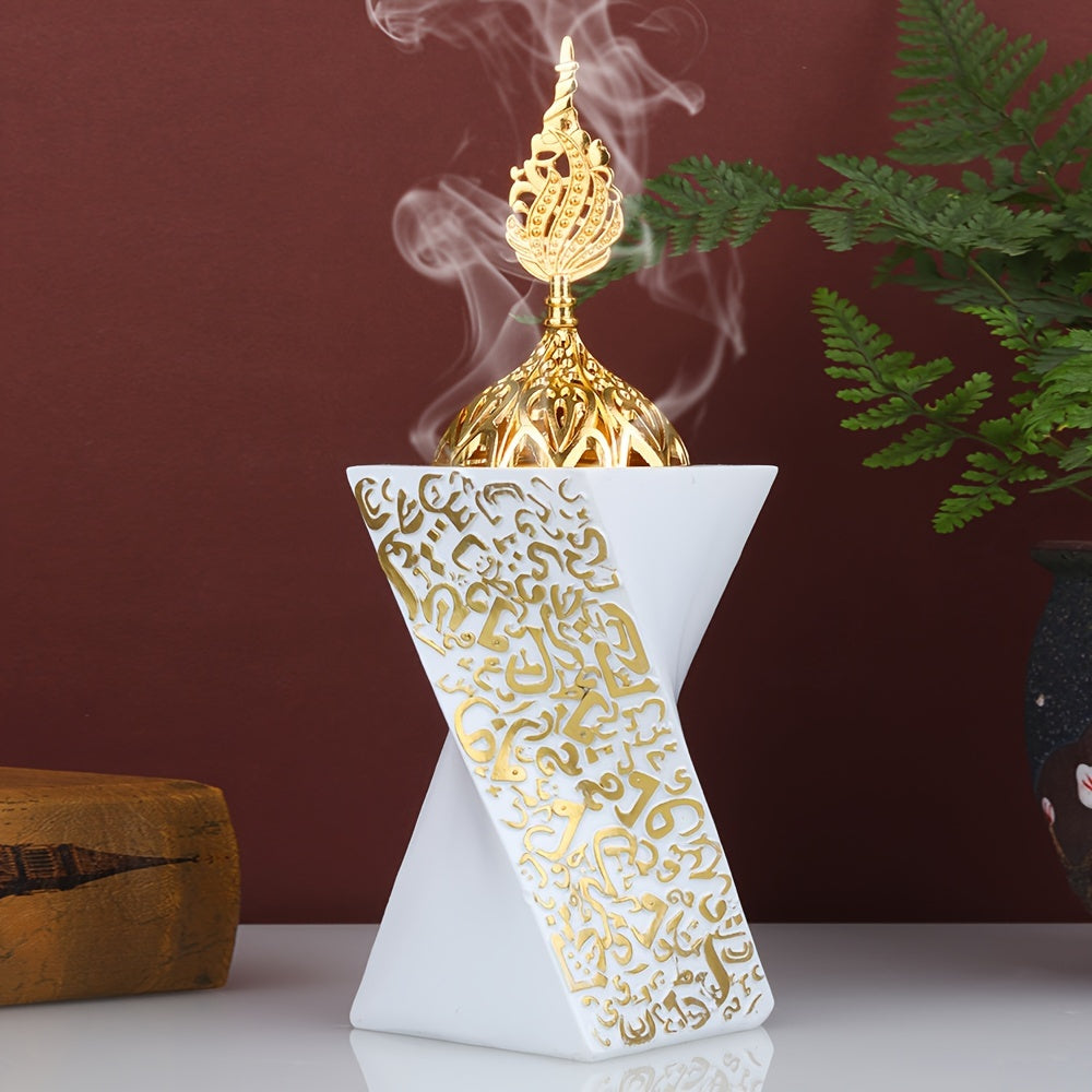 Brûleur d’encens en résine avec décor doré Élégant, idéal pour bureau, mariages ou décorations de fête, ajoute une touche raffinée et luxueuse.