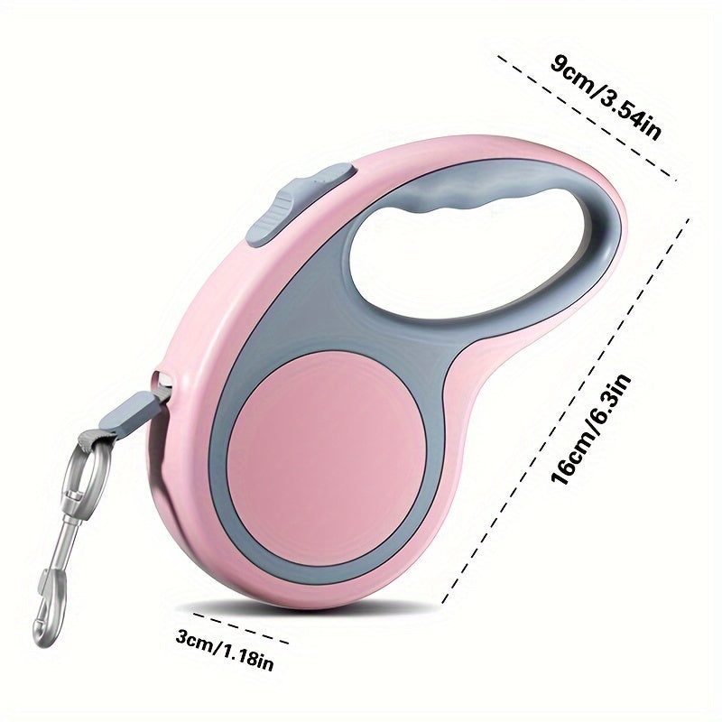 Retractable leash 4.88 m, pink, grey or black, ergonomic handle, comfortable, tangle-free, for small to medium-sized dogs and cats.