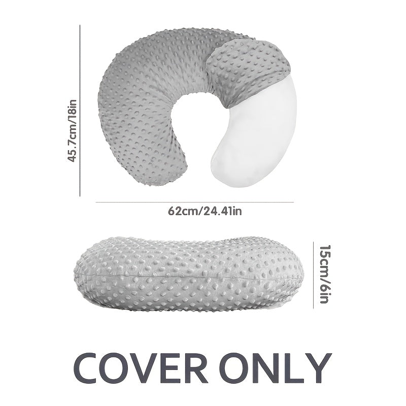 Soft grey nursing pillow cover, removable and machine washable, breathable, ergonomic, ideal for optimal comfort during breastfeeding.