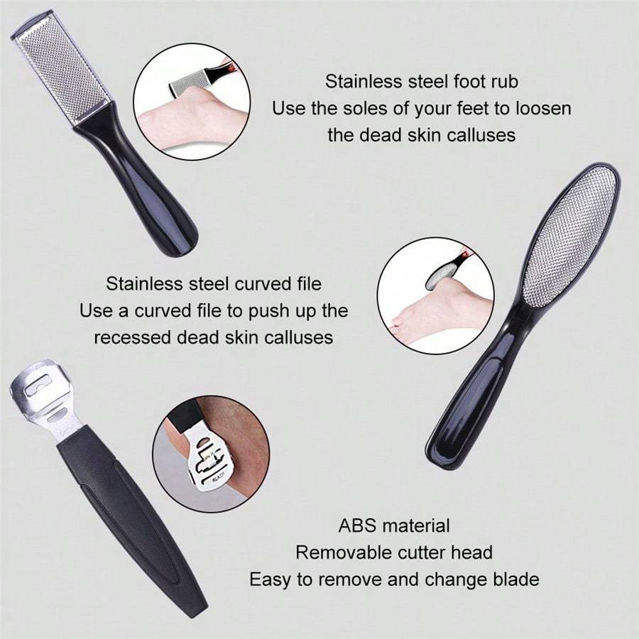 Kit pédicure 10 pièces, 30,48 cm, exfoliant et râpe pieds, élimine callosités et peaux mortes, plastique sans parfum, soin maison efficace.