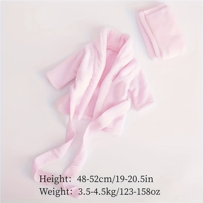 Lot de 2 tenues pour nouveau-nés filles, peignoir en flanelle avec ceinture et serviette assortie, idéal pour bain et photos.