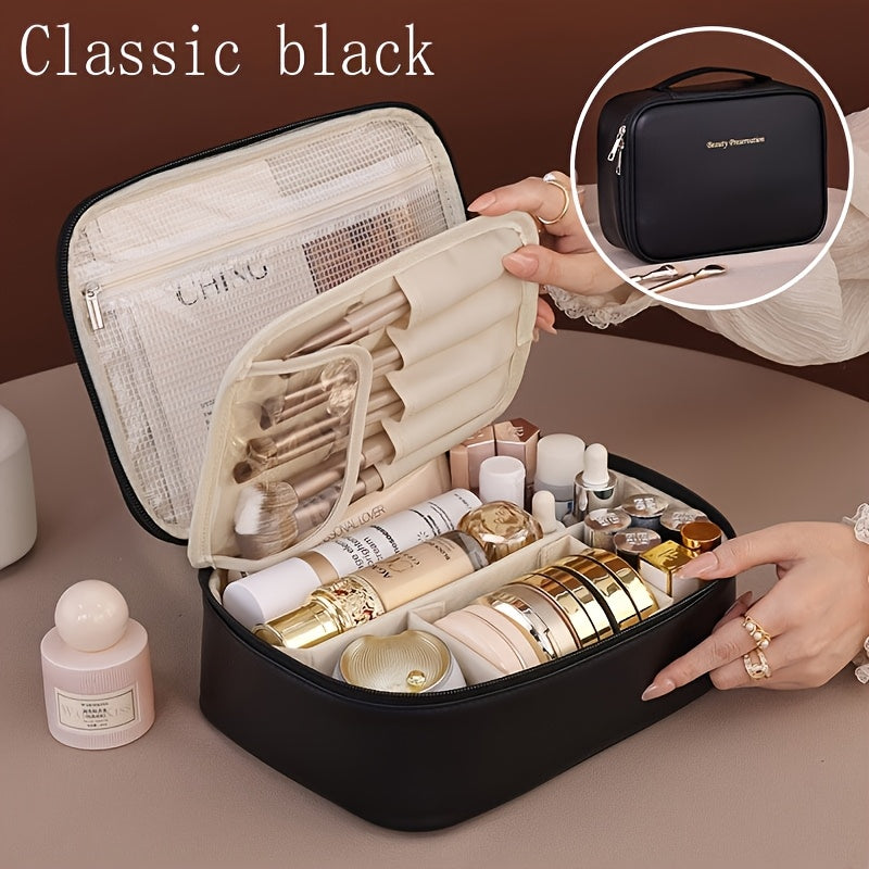 Detachable multi-layer makeup bag, large capacity, brush storage, portable and lightweight, ideal for essential travel cosmetics, for men and women.