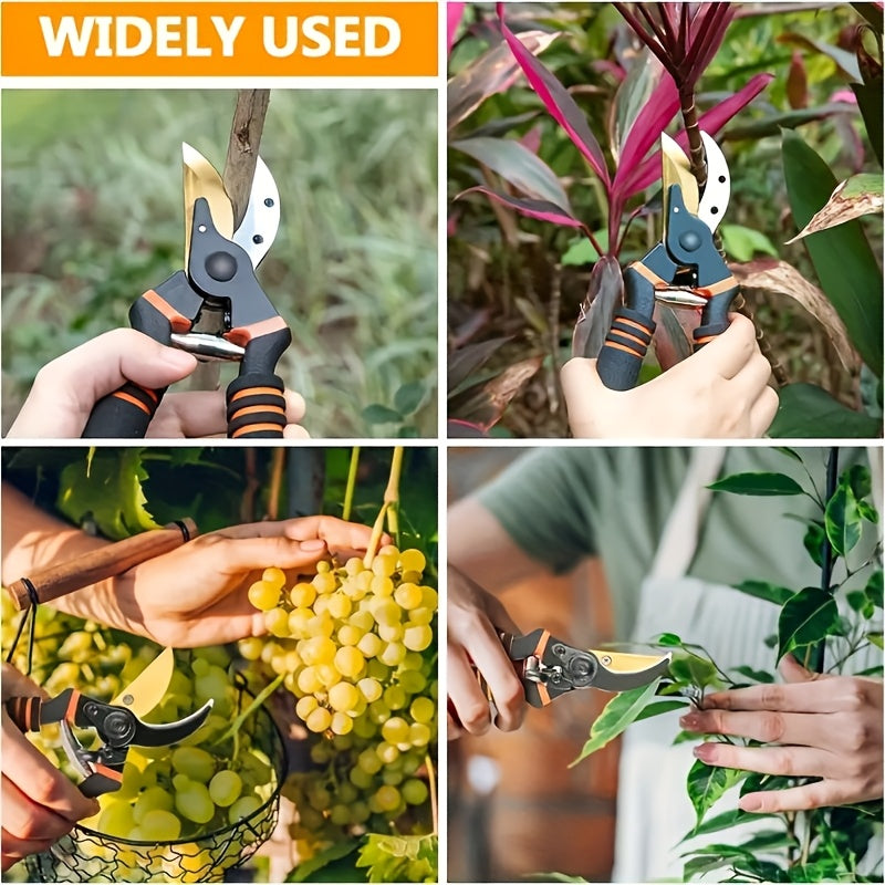 Sécateur professionnel à titanium 8,5" (T13) Lames ultra-tranchantes pour tailler arbustes, haies et plantes, outil de jardinage manuel robuste et durable.