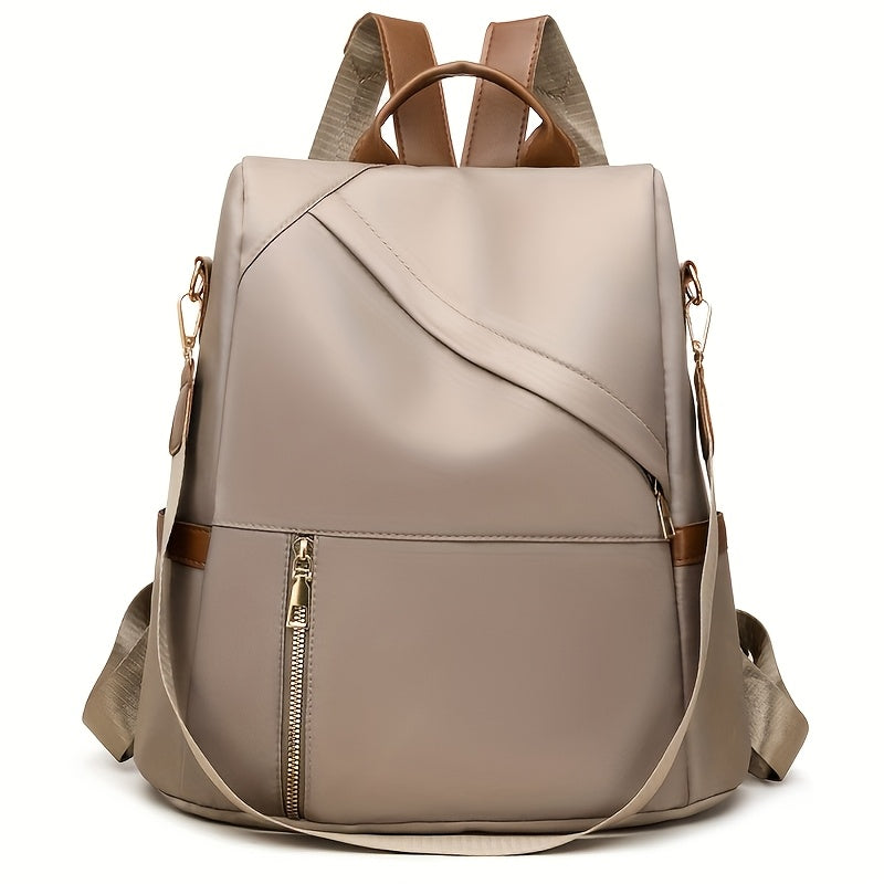 Sac à dos femme grande capacité, nylon doux, couleur unie, pratique pour voyage, travail ou ordinateur, fermeture éclair et poches multiples.