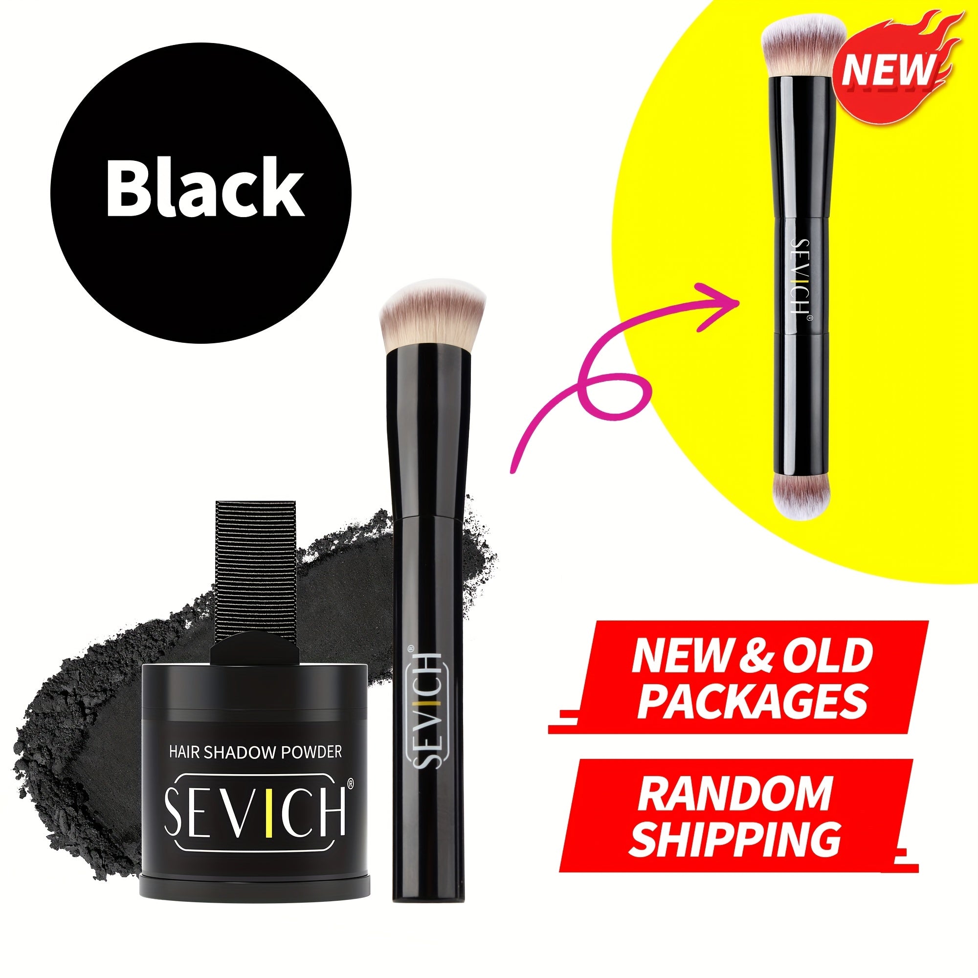 Kit poudre ombre cheveux Sevich avec pinceau, applique uniformément, camoufle instantanément racines et ligne capillaire, effet naturel et waterproof.