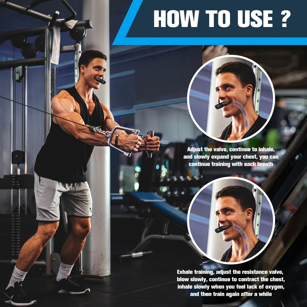 Adjustable breathing trainer with resistance levels, portable device to improve lung capacity, ideal for lung health, asthma and COPD.