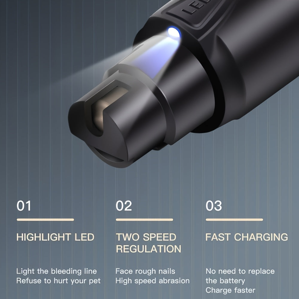 Pet nail care kit, including dog scissors and cat nail drill, essential for paw care.