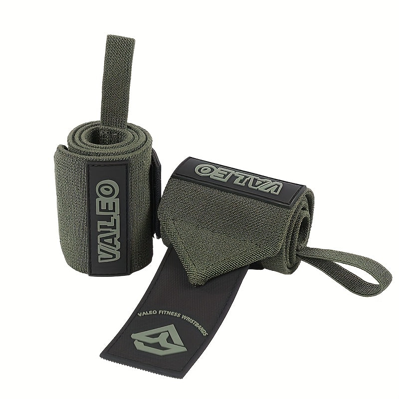 زوج من الأربطة المطاطية من VALEO لتدريبات الأثقال، مع حلقة للإبهام وحلقات قابلة للتعديل، مما يوفر دعمًا معززًا لتمارين الرفعة المميتة ورفع الأثقال.