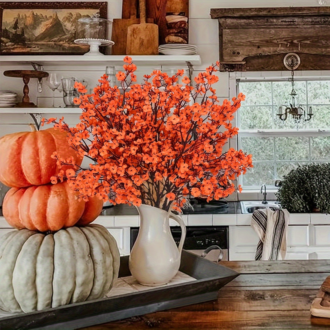 Lot de 12 fleurs artificielles automnales orange Tissu réaliste, parfait pour décoration maison, cuisine, centre de table, chambre et fêtes comme mariages, Halloween ou Noël.