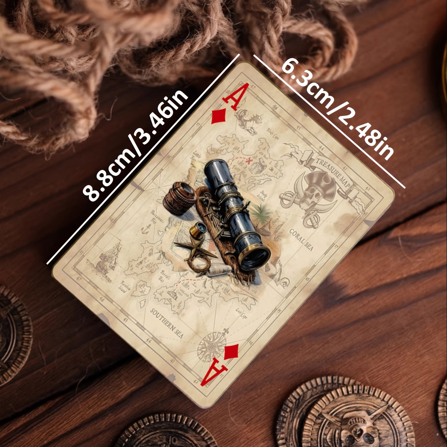 Cartes de poker vintage thème pirate STRUBLFE, double face antidérapantes, embossage quatre couches, design crâne et géométrique, accents dorés, idéal soirées familiales et jeux.