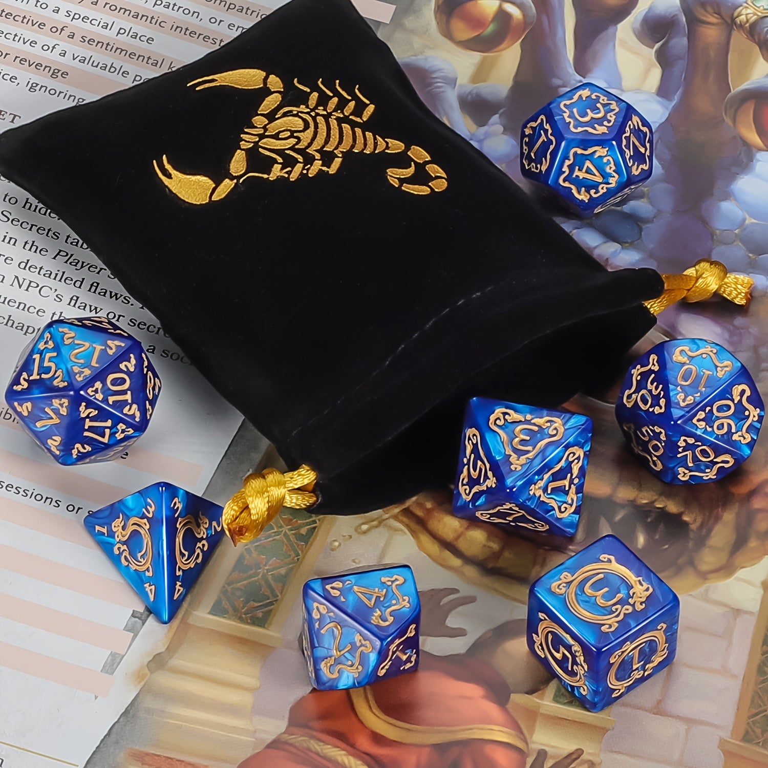 Jeu de dés polyédriques premium (7 pièces) avec sac à cordon pour D&D, RPG et jeux de table. Idéal pour les jeux de rôle, Halloween, Noël et aventures fantastiques.