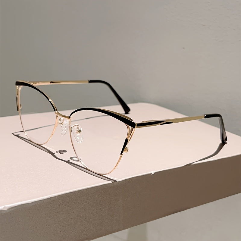 Pair of cat-eye style glasses for women, lightweight metal frame, retro style, elegant pink color, non-prescription.