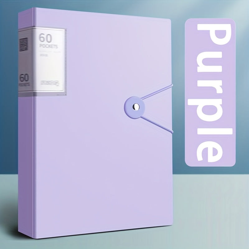 Classeur 60 pochettes format A4, transparent et étanche en PP, facilite rangement et organisation de documents à domicile, école ou bureau.
