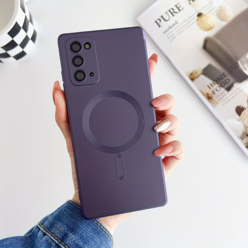 Transparent plated case compatible with wireless magnetic charging, shockproof, for Samsung Galaxy S20 to S23, offering protection and sleek style.