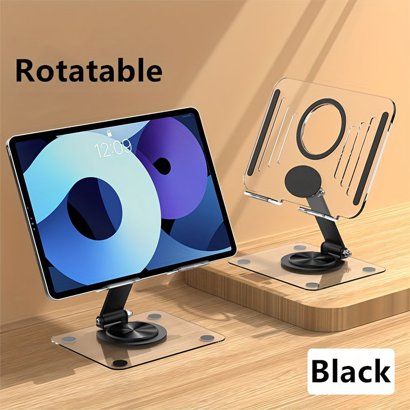 Support acrylique rotatif 360° pour tablette et ordinateur, réglable et pliable, ergonomique, avec dissipation de chaleur, idéal lecture, jeux ou visioconférences.