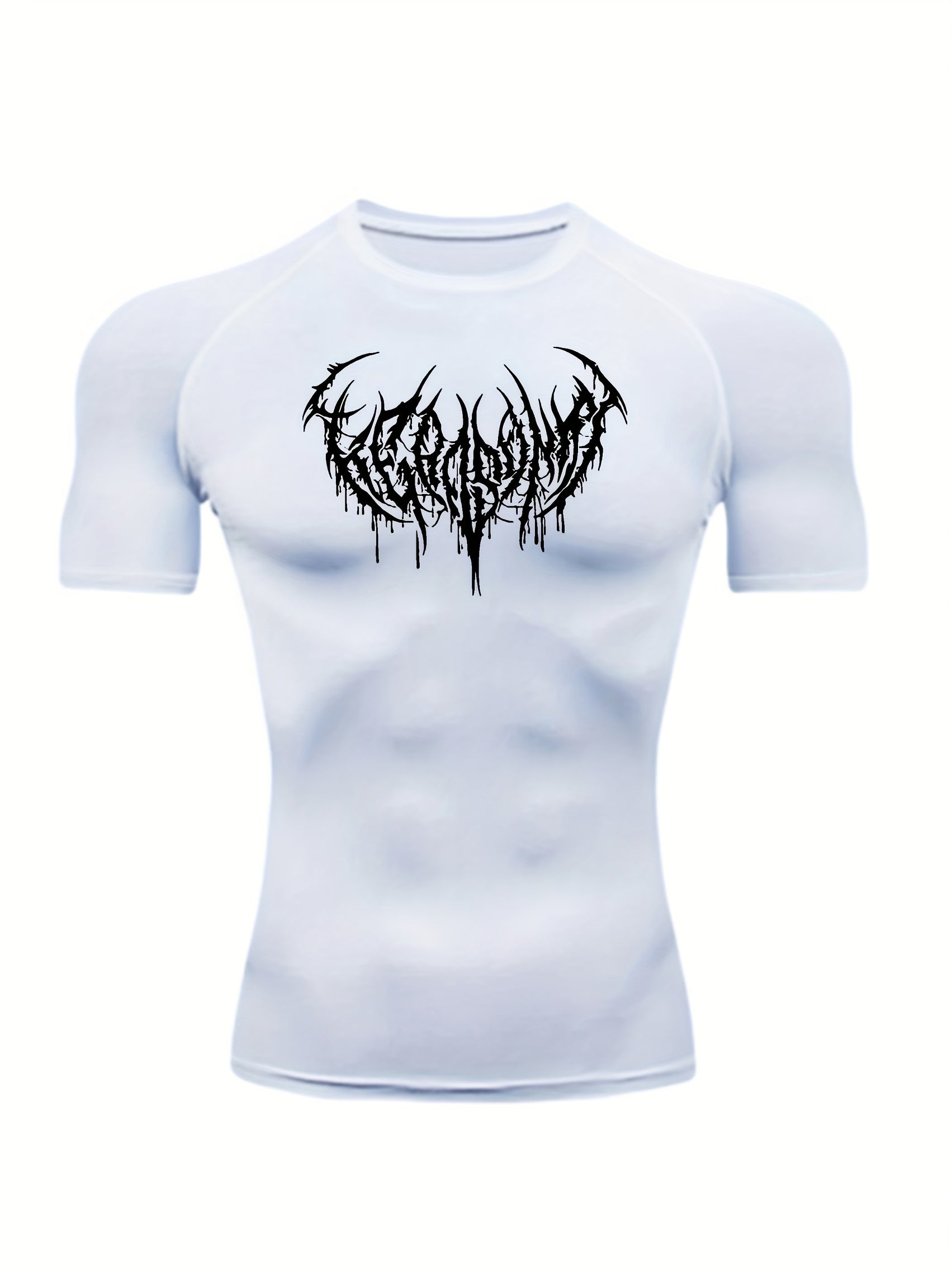 T-shirt compression homme, séchage rapide, tissu respirant et extensible, motif musculaire, maintien slim, idéal gym, cyclisme, boxe et entraînement.