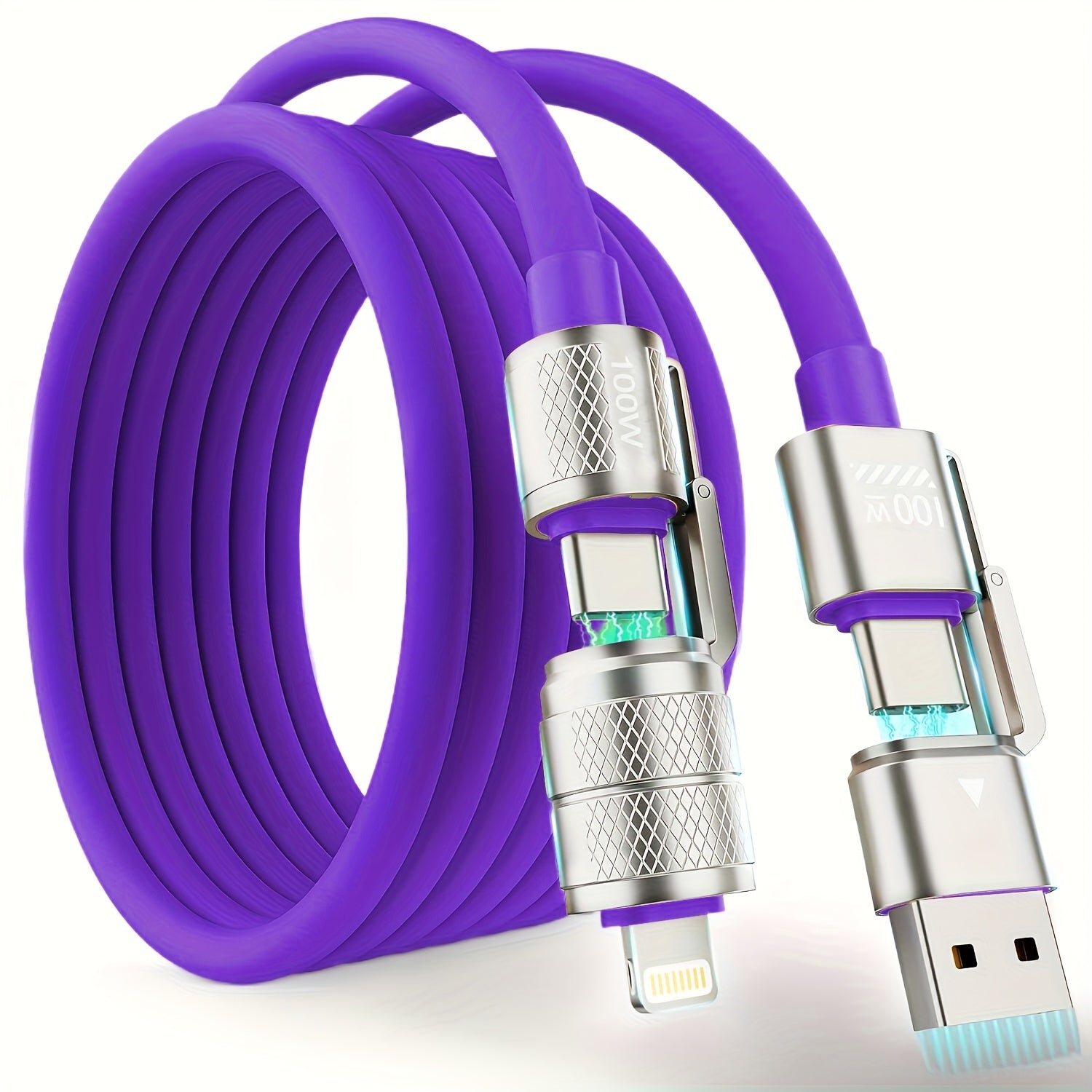 Câble de Charge 4-en-1 USB-C 100W : Type C/A vers C/Lightning, compatible iPhone, MacBook, iPad, Samsung, Huawei, Xiaomi, recharge multiple universelle.