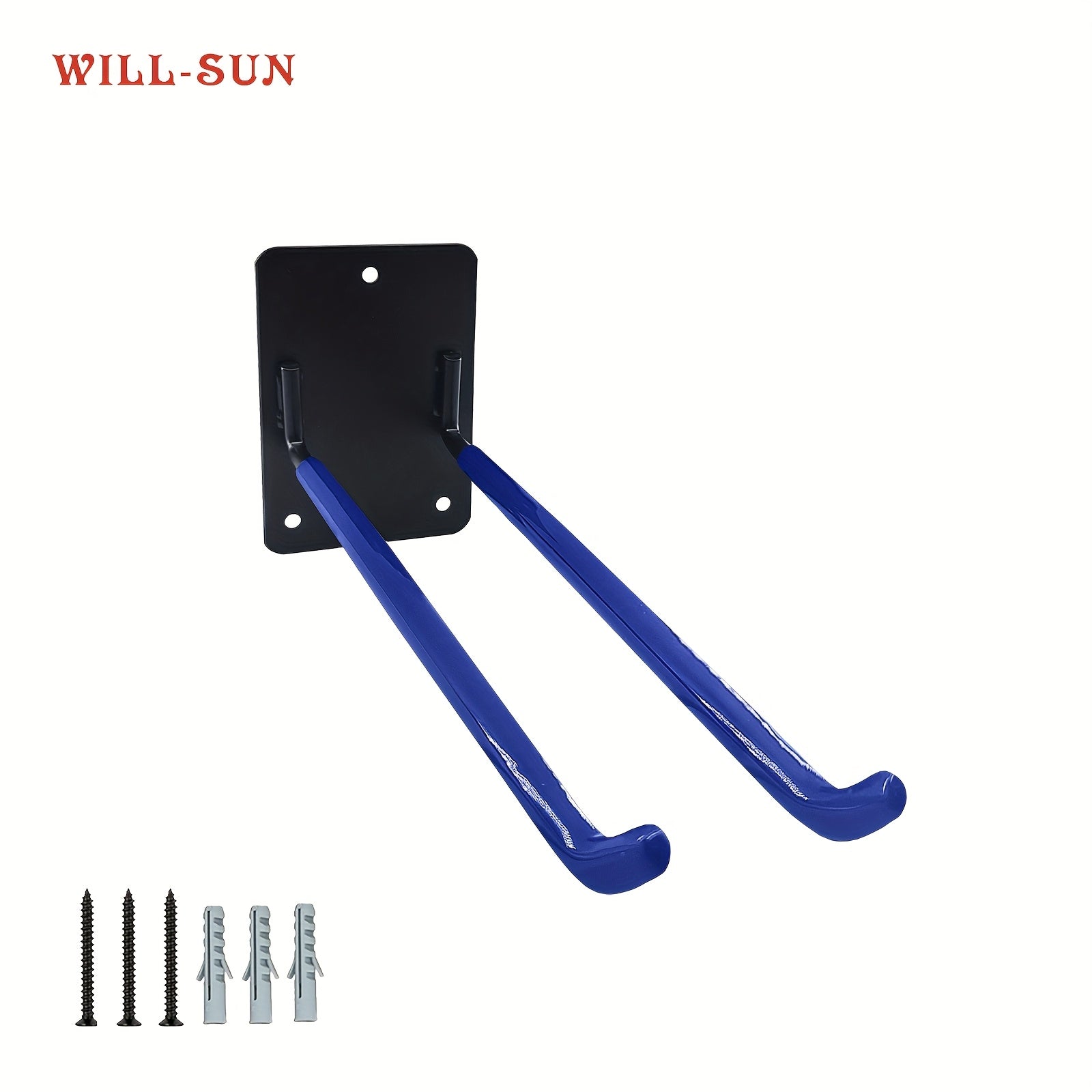 Crochet mural métallique robuste orange/noir/bleu, support outils et balais, facile à installer, idéal garage, jardin, suspend pelles, cordes, échelles et outils électriques.