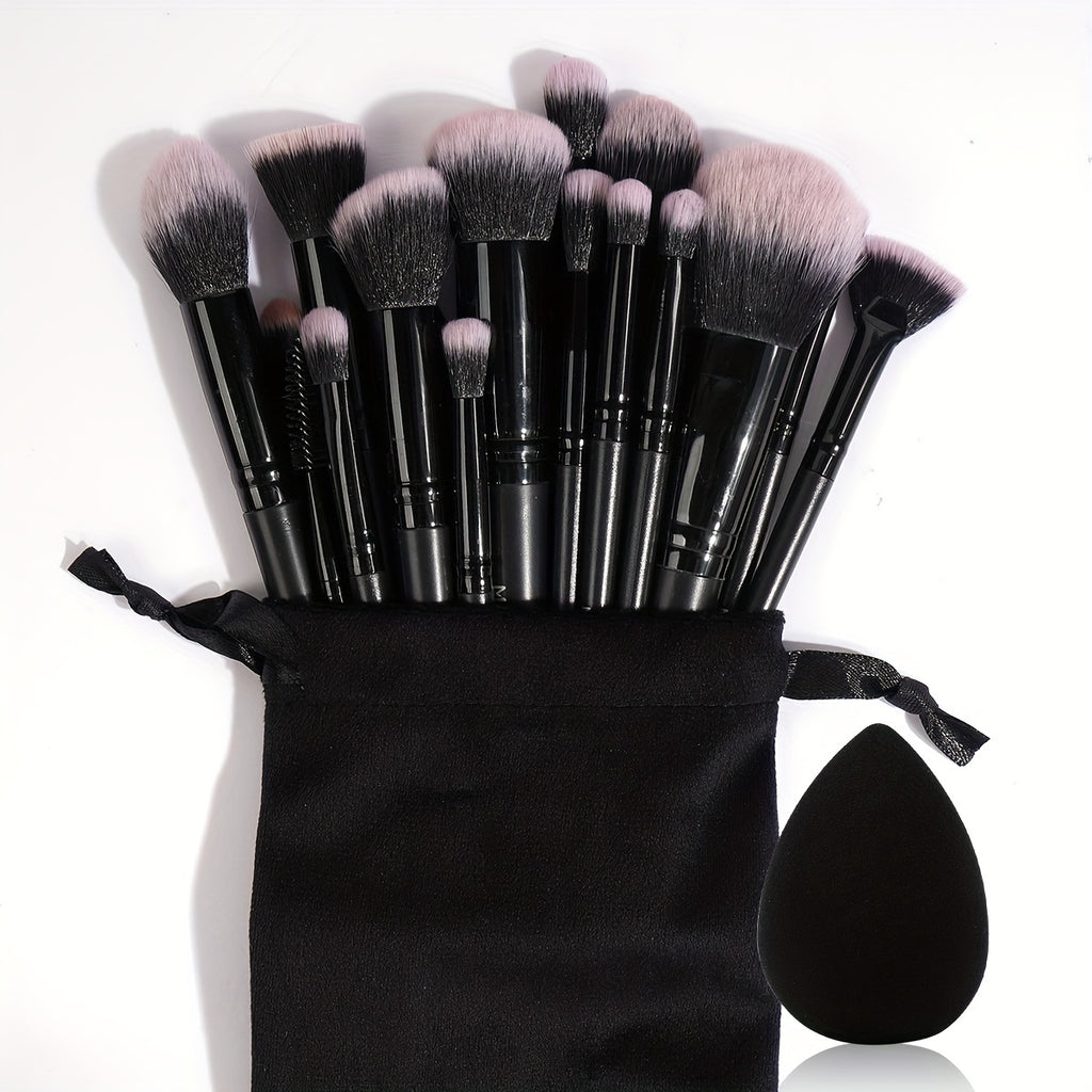 Set professionnel MAANGE 20 pièces : 18 pinceaux doux, sac flanelle et éponge maquillage, pour fond de teint, yeux, correcteur et liner.
