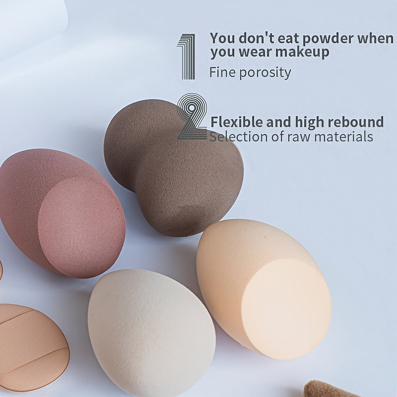 Set 13 pièces éponges maquillage en boîte : blender doux et houppettes, pour poudre, liquide, idéal cadeau beauté.