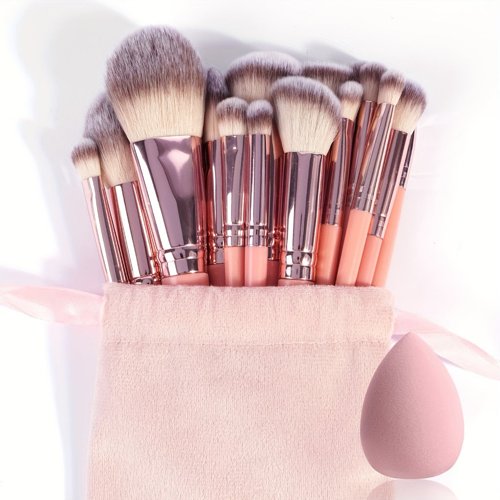 Set professionnel MAANGE 20 pièces : 18 pinceaux doux, sac flanelle et éponge maquillage, pour fond de teint, yeux, correcteur et liner.